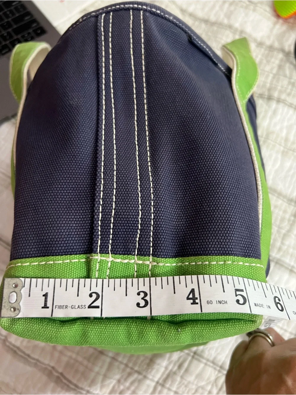 Lands End Vintage Small Zippered Tote Navy Blue/Lime Green 12x9x6